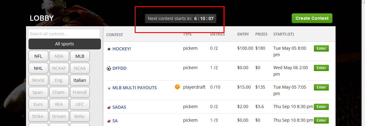 Lobby Next Contest Starts Countdown